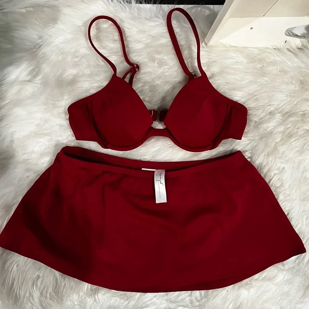 NEW Spiegel Vintage 3 pc Push Up Bikini Top Moderate Scoop Bottoms Swimskirt 2/4